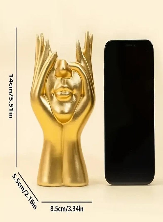 VRB Dec مزهرية VRB Dec قطعة واحدة لتزيين المنزل، غرفة المعيشة، المكتب، غرفة النوم، طاولة الوسط، وعاء زهور غير قابل للكسر ذو مظهر سيراميكي للزينة (المزهرية فقط، بدون زهور) الحجم - 15 سم (تصميم الوجه 2 - ذهبي) - Image 2